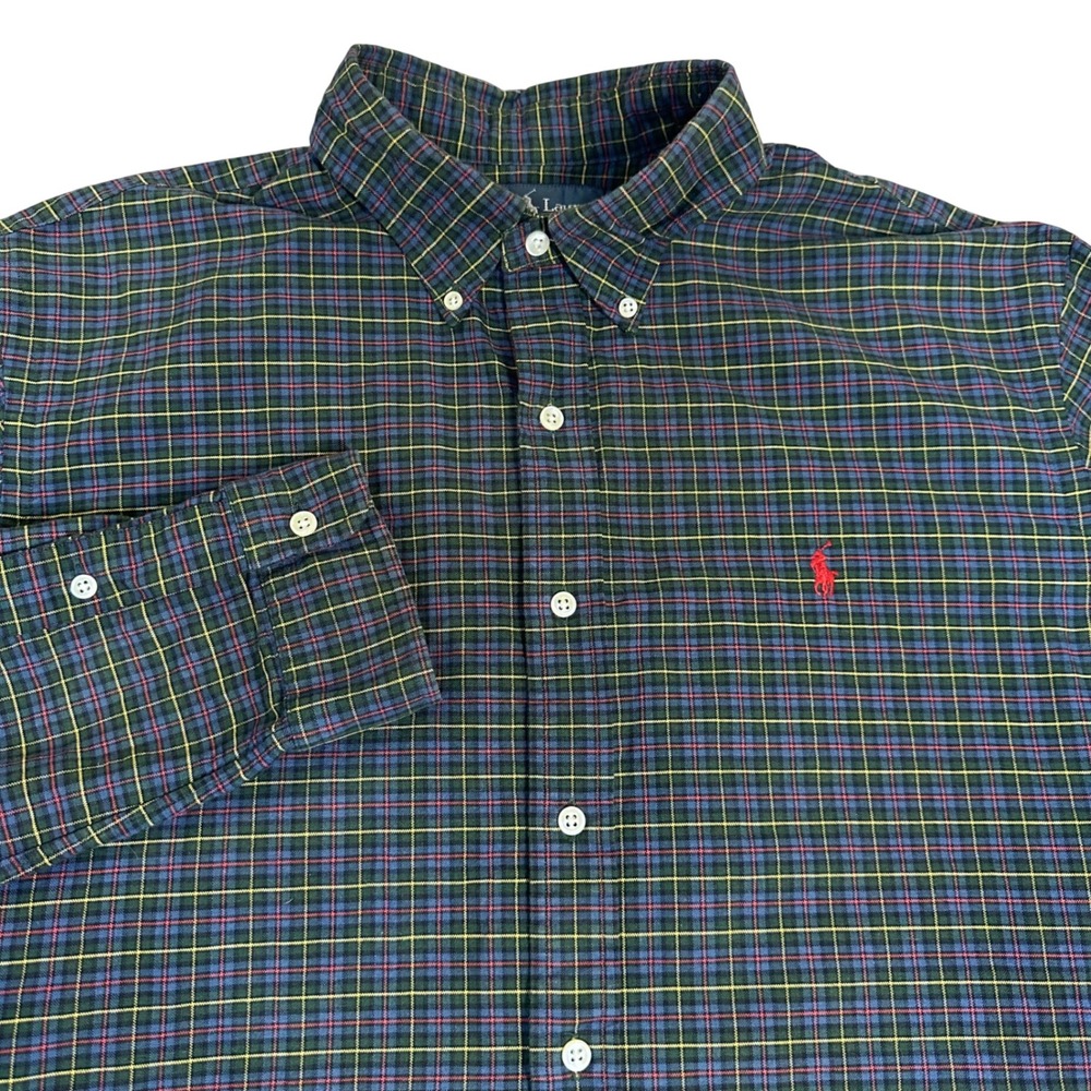 Polo Ralph Lauren Mens Green Plaid Button Down Shirt Long Sleeve Pony Logo XL